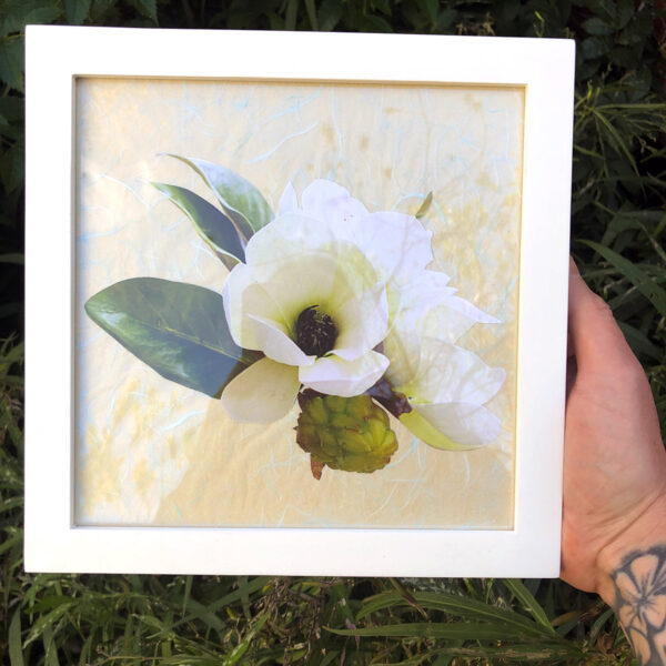 Collage of flowers on rice paper