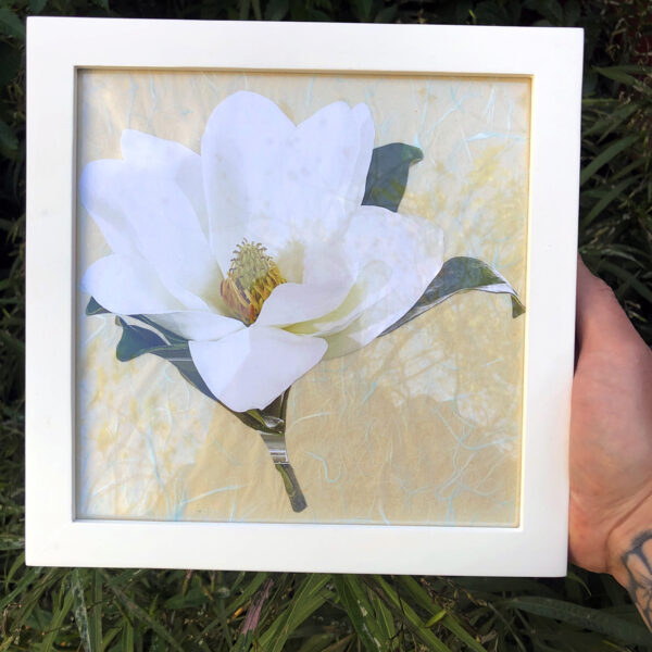 Collage of flowers on rice paper