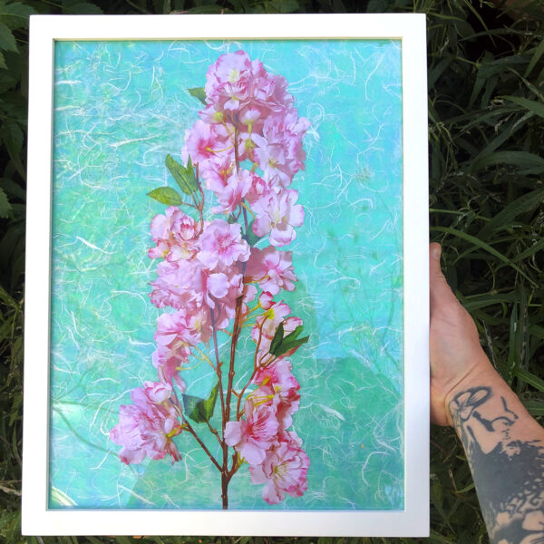 Collage of flowers on rice paper